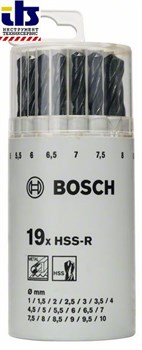 Набор из 19 сверл по металлу Bosch HSS-R, DIN 338, в пластиковой круглой упаковке 1-10 mm [2607018355]