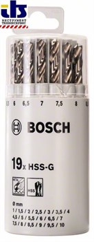 Набор из 19 сверл по металлу Bosch HSS-G, DIN 338, 135&#176;, в пластиковой круглой упаковке 1-10 mm [2607018361]