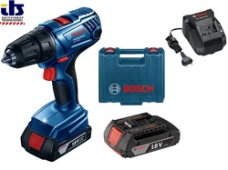 BOSCH GSR 180-LI Шуруповерт аккумуляторный (18V, 54 Нм, 2*2.0 Ah, БЗП, 2 скорости, светодиодная подсветка, чемодан, ЗУ, 06019F8109) - фото 85593