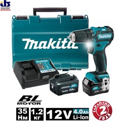 Дрель-шуруповерт аккумуляторная Makita DF332DWME в чем. (12 В, 2 акк., 4.0 А/ч Li-Ion, 2 скор., 35 Нм, шурупы до 8 мм) (DF 332 DWME) - фото 86433