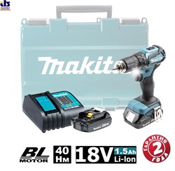 Дрель-шуруповерт аккумуляторная Makita DDF483SYE (18В,2x1,5 Ach, Li-ion,БЗП-13мм,0-500\1700об\м,40\23Нм,1.3кг, Кейс) (DDF 483 SYE)