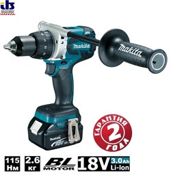 Дрель ак б\щеточная Makita DDF481RF (0-550\2100об\м,115\60Нм, 2.6кг, бок рук, 1x3.0Ач, быстр з/у) - фото 88798