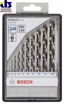 Набор из 10 свёрл по металлу Bosch Robust Line HSS-G, 118&#176; 1; 2; 3; 4; 5; 6; 7; 8; 9; 10 mm, 118&#176; [2607010534]