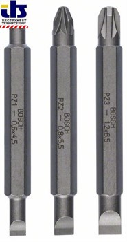 Набор из 3 двухсторонних насадок-бит Bosch S 1,2x6,5, S 0,6x4,5, S 0,8x5,5; PZ1, PZ2, PZ3; 60 mm [2607001747]
