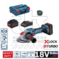 Углошлифмашина  GWX 18V-15 SC  аккумуляторная  (X-Lock / BITURBO / 2*8,0Ah / L-Boxx), BOSCH (06019H6501) - фото 92350